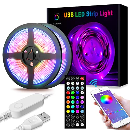 XIAOOHO USB 32.8ft LED Light Strips,Smart LED Strip Lights for Bedroom16 Million Colors, 300 Light Beads, 3 Control Ways(APP+Remote Control+Control Box),2 Rolls of 16.4ft