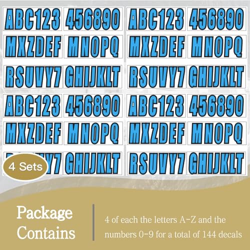Image of 24 Sheets 3 Inch Blue Boat Identification Stickers | Fit Boat Engine Decor Blue Self Adhesive Vinyl Letters and Numbers Stickers