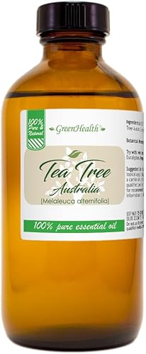 GreenHealth - Aceite de árbol de té Australia Botella de vidrio de 8 fl oz 80fl oz con tapa Aceite esencial 100 puro GreenHealth