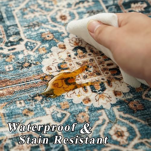 RUUGME 10x12 Area Rug Washable - Vintage Lightweight Rugs for Bedroom Soft Area Rugs for Living Room Stain Resistant Carpet with Non Slip Backing Indoor Ultra-Thin Rugs Home Decor 10x12 Blue