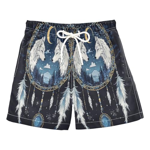 Boys Swim Trunks Toddler Swim Shorts Little Boys Swimwear Moon White Wolf Dream Catcher Bathing Suit Swimsuit