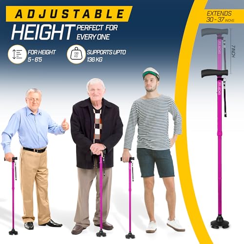 Image of ZELECKS Walking Cane for Women & Men - Self Standing Adjustable Folding Cane with T Handle and 360 Pivot Base - Lightweight Foldable Walking Stick for Seniors - Collapsible Cane for Walking