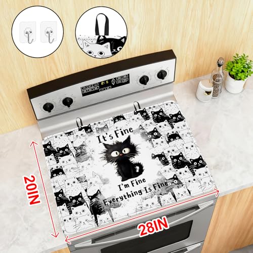 Image of Cat Stove Top Cover for Electric Stove 28 inchx 20 inch, Black Cat Heat Resistant Glass Top Stove Cover Protector, Glass Cooktop Covers, Kitchen Non-Slip Drying Mat Flat Electric Stove Top Covers