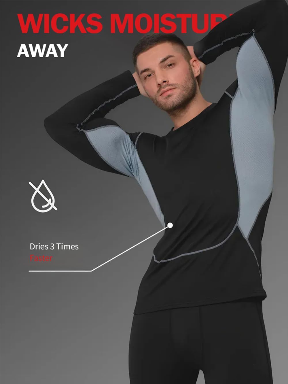 Inno Thermal Underwear For Men Ultra-Soft Long Johns Set with Fleece Base Layer Outdoor Ski Exercise Warm Top&Bottom Black - Image 2