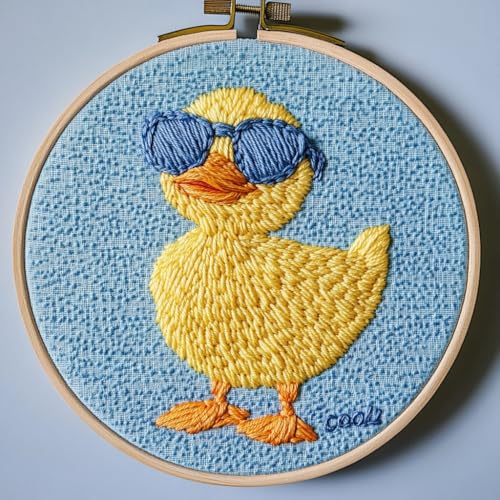 Punch Needle Kit for Beginners, Punch Stitching Kit for Adults, Needle Punch Kits for Adults, Duck with Sunglasses Embroidery Set for Art Crafts