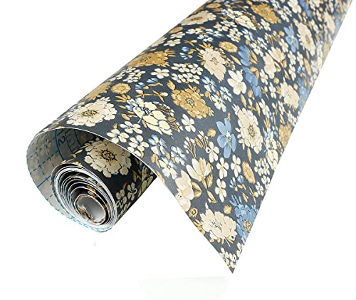 Hdsticker Self Adhesive 70'S Vintage Dark Floral Shelf Liner Contact Paper Peel And Stick Vintage Floral Wallpaper For Walls Cabinets Dresser Drawer Furniture Decal Removable 17.7X117 Inches, Blue #TOP1