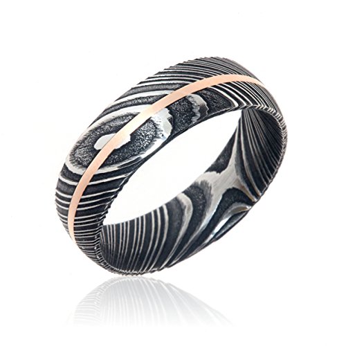 The Jewelry Source Damascus Steel Wedding Bands USA Made 14k Rose Gold Rings Damascus Rings