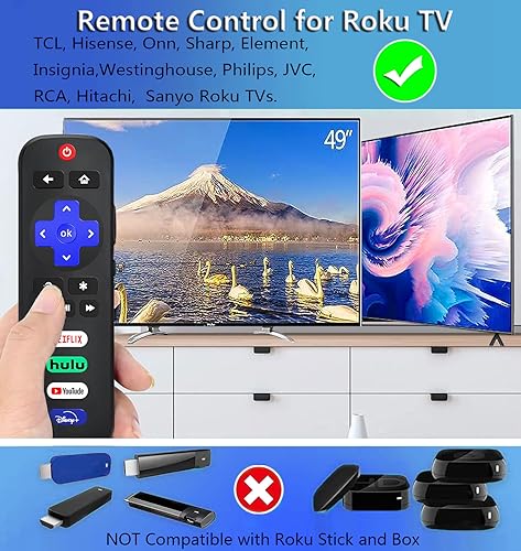 Replacement Remote for Roku TCL TV with Luminous Silicone Case, Compatible for TCL Roku, Hisense, Onn, Sharp, Element, Westinghouse, Philips Roku Series Smart TVs (Not for Roku Stick and Box)