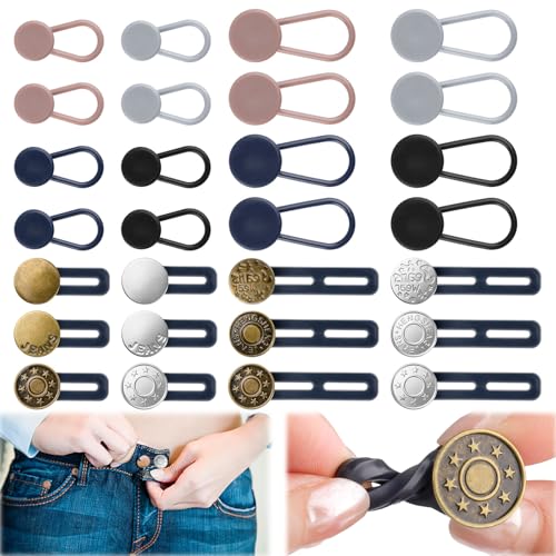 28 Pcs Button Extenders for Jeans Waist Extender for Jeans Pants Button Extender for Women & Men No Sewing Waistband Extenders 11.8 Inches Womens Accessories