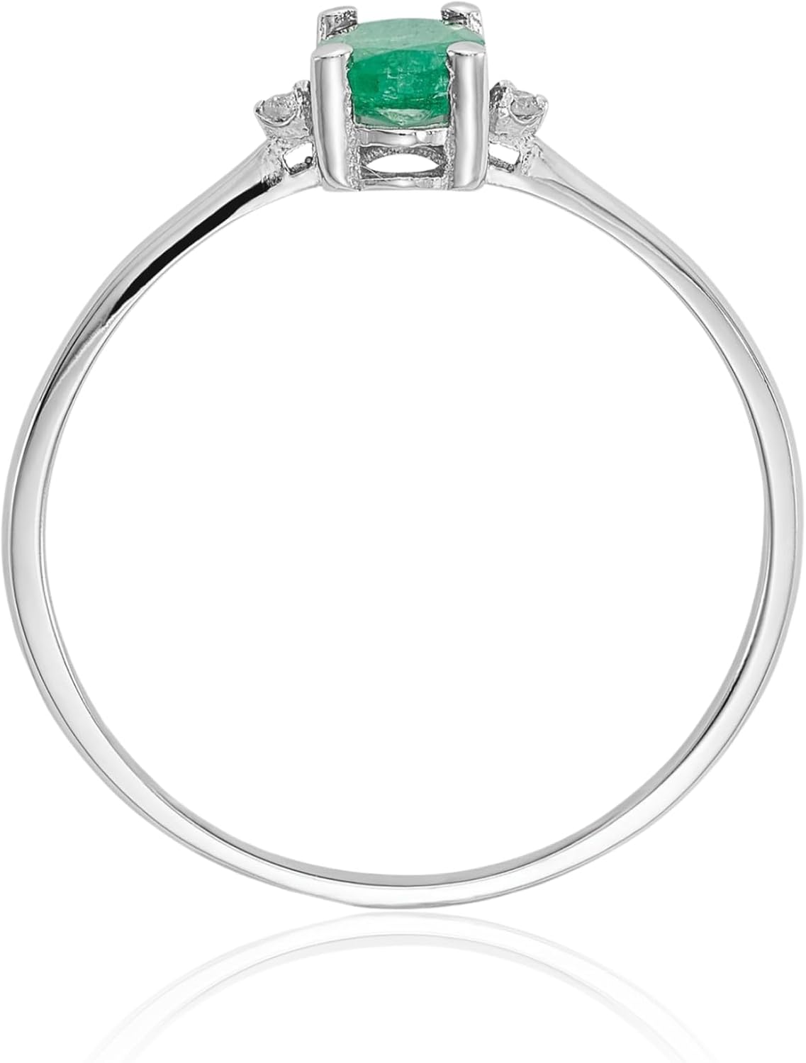IceCarats 10K Solid White Gold 0.45 carat Green Emerald Diamond Accent Three Stone Solitaire Ring Oval Cut, Natural, Prong Set