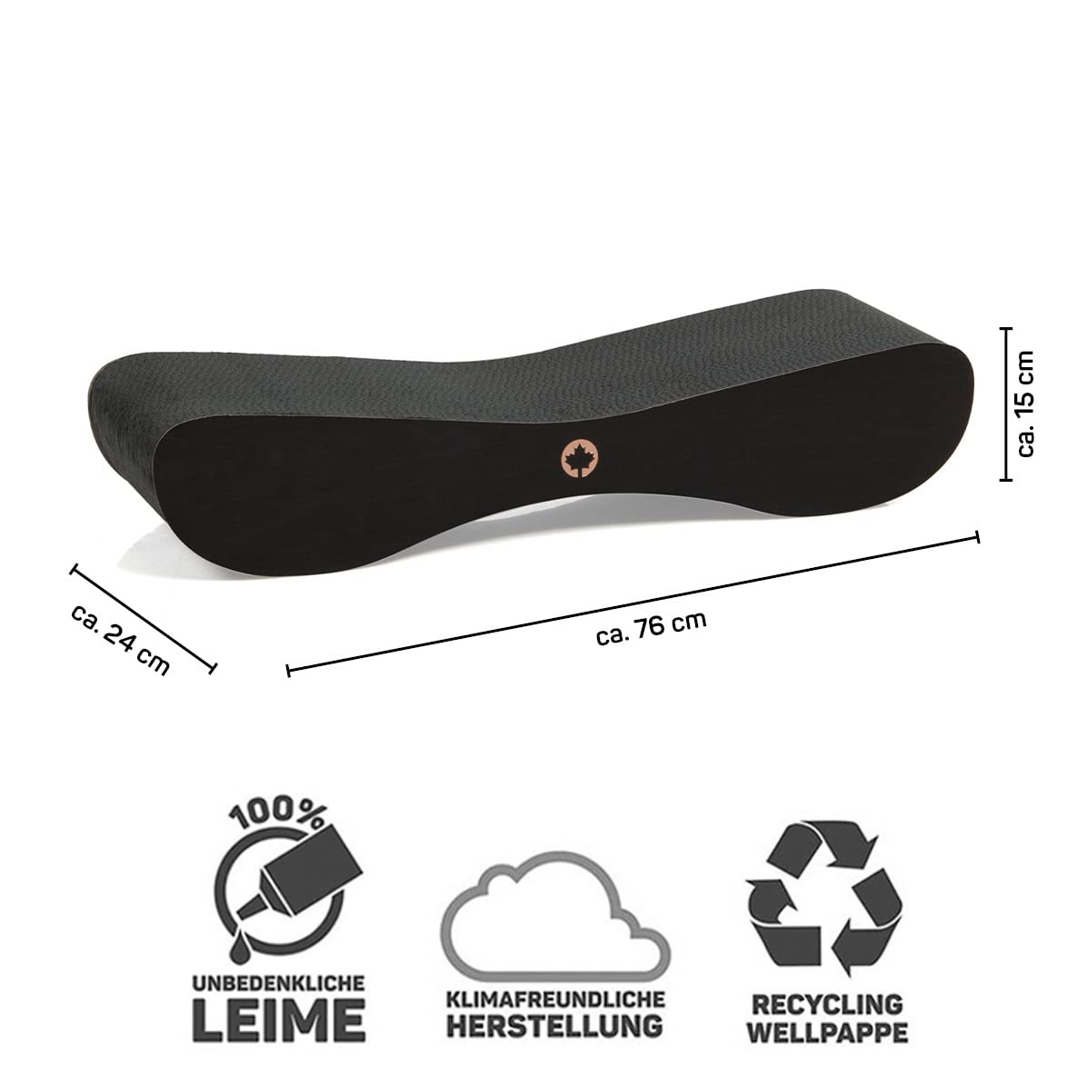 CanadianCat Company | Kratzbrett Satellite 2.0 - Black Edition - gemasert - Kratzpappe in schwarz | ca. 76 x 24 x 15 cm
