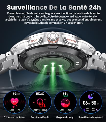 Reloj Inteligente Hombre con 3 Correas, 1.43″ HD AMOLED Smartwatch Hombre con Llamadas Bluetooth, Monitor de Sueño, 5ATM Impermeable, 100+ Modos Deportivos para Android iOS 6