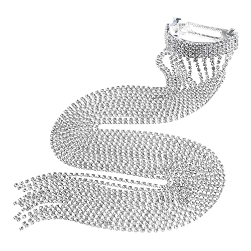 YINETTECH Long Chain Tassel Hair Clip Shiny Rhinestone Tassel Barrette Fashion Hairpin Headdress Ponytail Hair Accessories for Girls Women Silver 39cm
