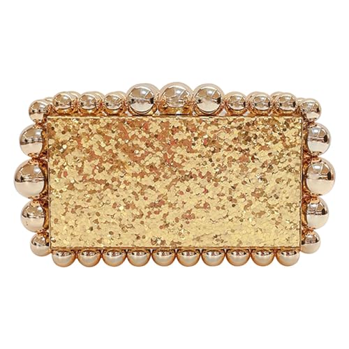 Pochette de soirée pour femmes en acrylique et paillettes dorées de luxe