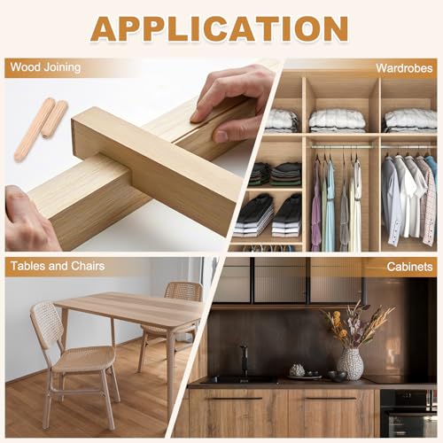 Clavijas de madera con estrías PATIKIL para ensamblar muebles y puertas de madera dura 7