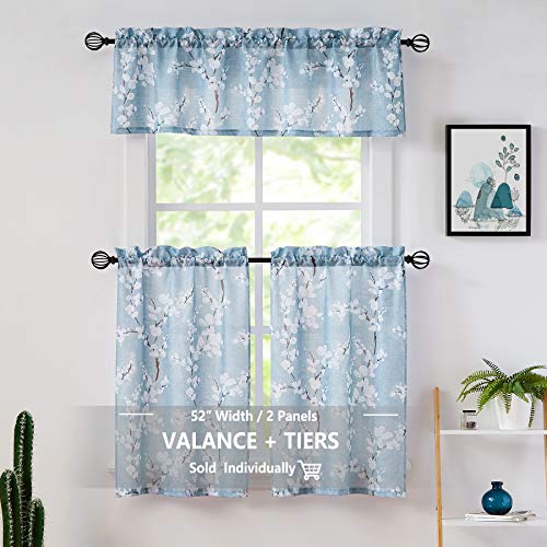 Fmfunctex Blue-White Kitchen Curtains for Bathroom Floral Small Canvas Tier Curtains for Bathroom Basement Windows 24