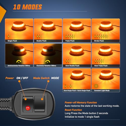 Image of Nilight Amber Beacon Light 12V-24V Aluminum Base Flashing Safety Warning Lights Permanent & Magnet Mount LED Emergency Rotating Strobe Light for Forklift Truck Tractor UTV Snow Plow, 2 Years Warranty | 12V-24V Aluminum Base Permanent & Magnet Mount LED Emergency Rotating Strobe for Forklift Truck Tractor UTV Snow Plow