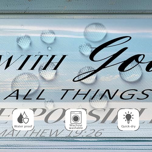 Riyidecor Beach Bible Verse Shower Curtain Blue Barn Door Inspirational Quotes Coastal Ocean Rustic Scenery Farmhouse Wood 60Wx72H Inch Nature Fabric Decor Bathroom Polyester Waterproof 12 Pack Hooks - Image 5