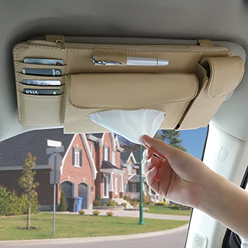 MYBESTFURN Car Sun Visor Organizer, Visor Auto Interior Car Accessories, Car Sun Visor Organizer, Car Tissue Visor Document Holder (Beige-Upgrade)