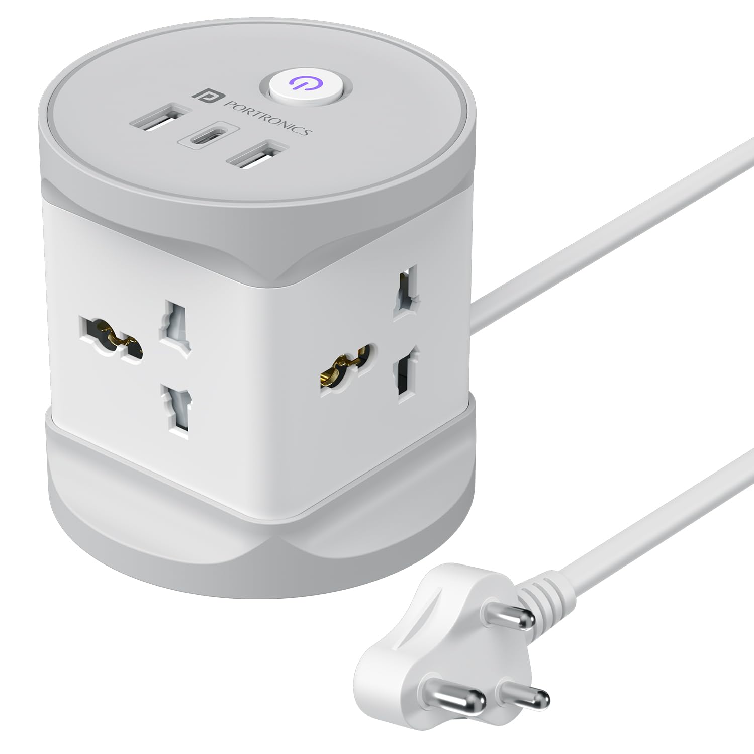 Portronics Power Plate 9 Pro, 2500W 7-in-1 Desktop Charging Station with 4X Universal Sockets, 2X USB-A & Type-C Port, Space-Saving Power Extender, 2M Cord, Power Switch, Child Proof Shutters (White)-image-12