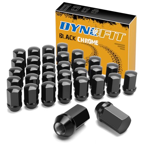 Image of Dynofit 14x1.5 Lug Nuts Compatible with 2008-2026 Chevy Silverado GMC Sierra 2500 3500,32PCS Black Chrome Wheel Lug Nuts,for 2012+ RAM 2500 3500,Anti-Rust and Corrosion-Resistant,for Cold Winter