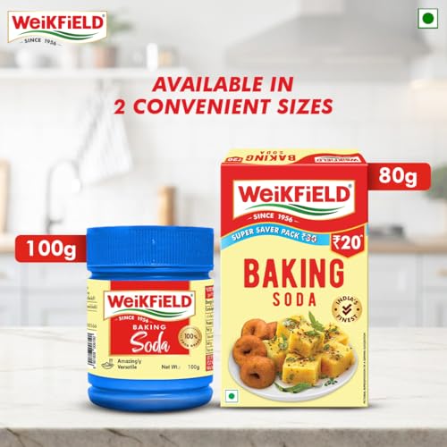 Image of Weikfield Baking Soda 80gm | Super Saver Pack | Food Grade Sodium Bicarbonate | Perfect & Versatile for Baking, Cooking | Multipurpose Household & Kitchen use