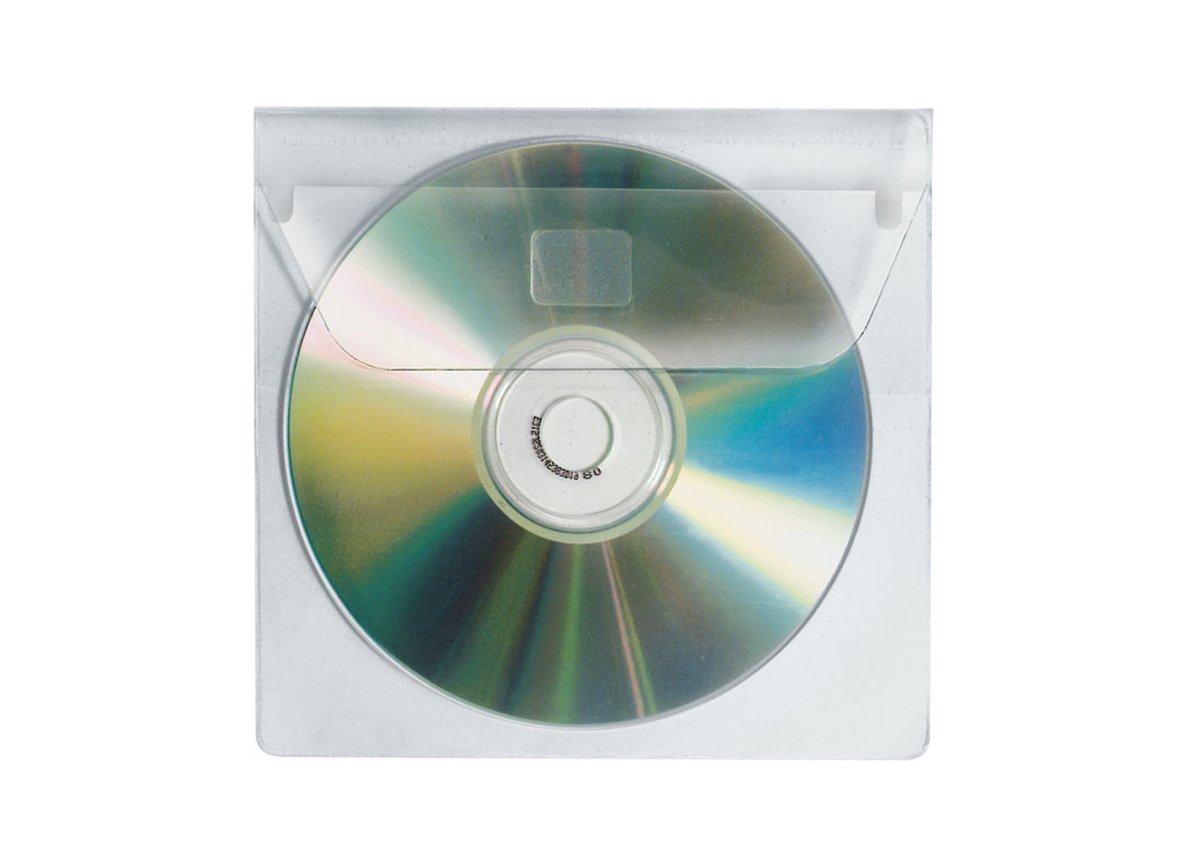 VELOFLEX - CD-Hüllen zum Einkleben für 1 CD, Selbstklebend, 100 Stück | CD-Umschläge aus Kunststoff, mit Verschlusskappe, für Ringordner und Arbeitsmappen, glasklar