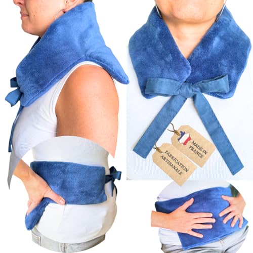 NALTIA | Bolsa de agua caliente con reglas dolorosas microondas de semillas de lino desenfundable | Bolsa de agua caliente cervical y almohadilla térmica cervical | Cinturón para vientre y hombros |