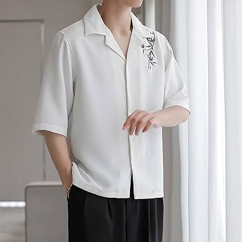 韓国ファッション トレンド シャツ 半袖 無地 ジャガード シャツ 総柄ジャガードワイドドレープ半袖シャツ メンズ