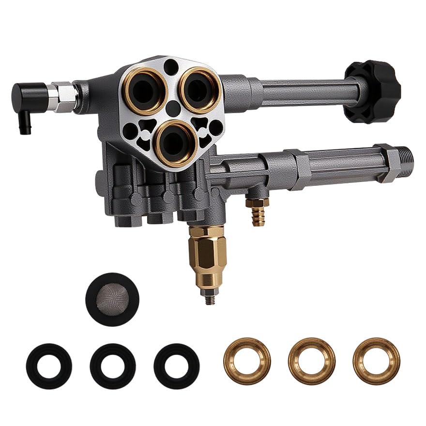 AR43361 Pressure Washer Pump Head Assembly Fit for Troy Bilt and Annovi Reverberi SRMW2.3G28 and SRMW2.4G28 Model with Unloader & Thermal Relief Valve