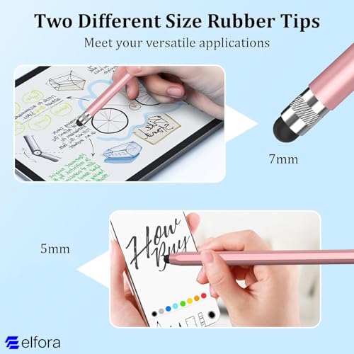 Image of Elfora 2 in 1 Stylus Pen for Touch Screens | High Precision & Sensitivity Capacitive Rubber Tip | Universal Stylus Compatible with iPad, iPhone, Android, Samsung, Kindle, Tablets & More - Rose Gold