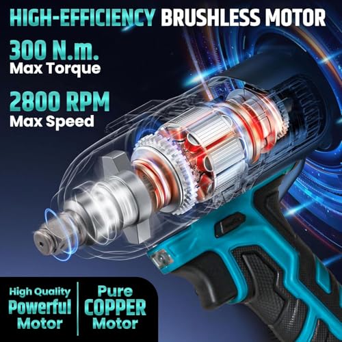 Image of Tomahawk TSW-9548 Cordless Impact Wrench | 20 V - 3.0 Ah Battery | Brushless Motor, High Torque | With LED Light and Battery Indicator | Heavy Duty & Durable Build