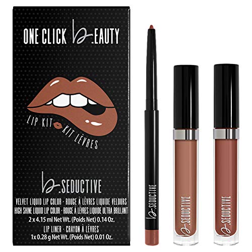One Click Beauty b.SEDUCTIVE 3-Piece Lip Kit, Longwear Makeup, The Warm Nudes