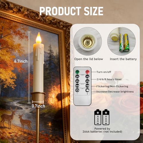 Image of 6.7 Inch Flameless Taper Candles with 2 Remotes LED Candlesticks Battery Operated Realistic Flickering Flame, for Wedding Centerpieces, Christmas, Home Decor 12 Pack
