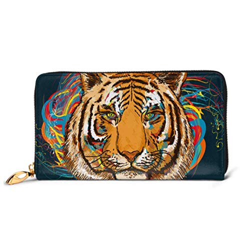 Preisvergleich Produktbild JHGFG Mode Handtasche Reißverschluss Brieftasche Tiger Weltraum Kunstdruck Hand Telefon Kupplung Geldbörse Abendkupplung Blockieren Leder Brieftasche Multi Card Organizer