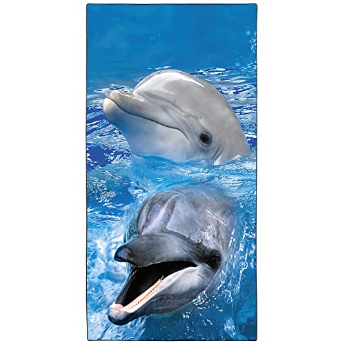 Zomer Strandtuch groß 90x180 cm Schnelltrocknendes Mikrofaser Bedrucktes mit Zwei Delfine Motiv