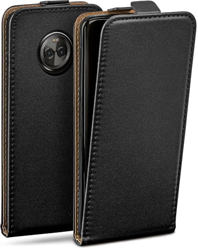 moex Flip Hülle für Motorola Moto X4 Hülle klappbar mit 360 Grad Schutz, Handyhülle mit Bildschirmschutz, PU Leder Handytasche Lederhülle, Flip Hülle Cover Klapphülle, Schwarz