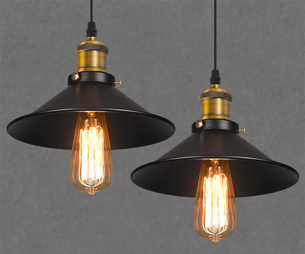 Vecys 2 Pack Suspension En Métal, Retro Lustre Suspension Luminaire Industriel Design Edison Luminaire E27, Noire Deux Pièces 22CM
