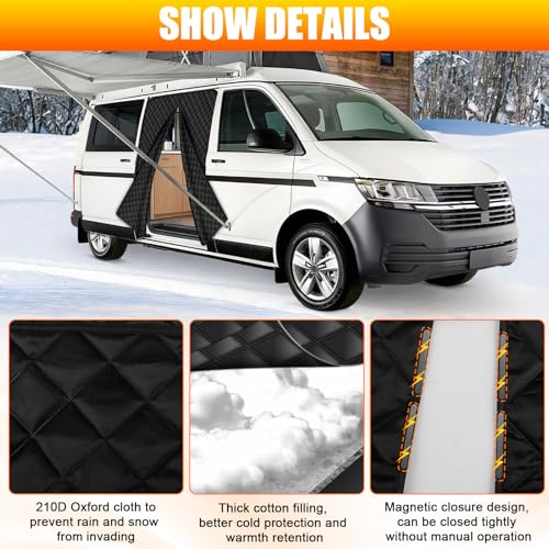 Isolierung Seitentür Türabdeckung kompatibel mit VW T5 T6 T6.1 California, Magnetischer Van Isolierte Thermovorhang, 420D Oxford Gewebe Isolierdecke Camping Reise, Einfache Installation