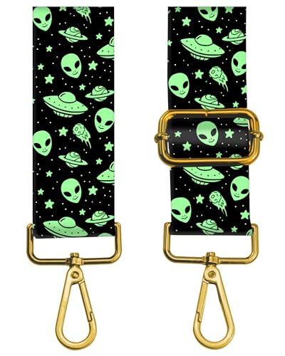 Image of Purse Strap Replacement Crossbody 2 inch Wide Shoulder Strap, Cute Handbag Strap Bag Strap Replacement Belts Adjustable Cute Green Aliens