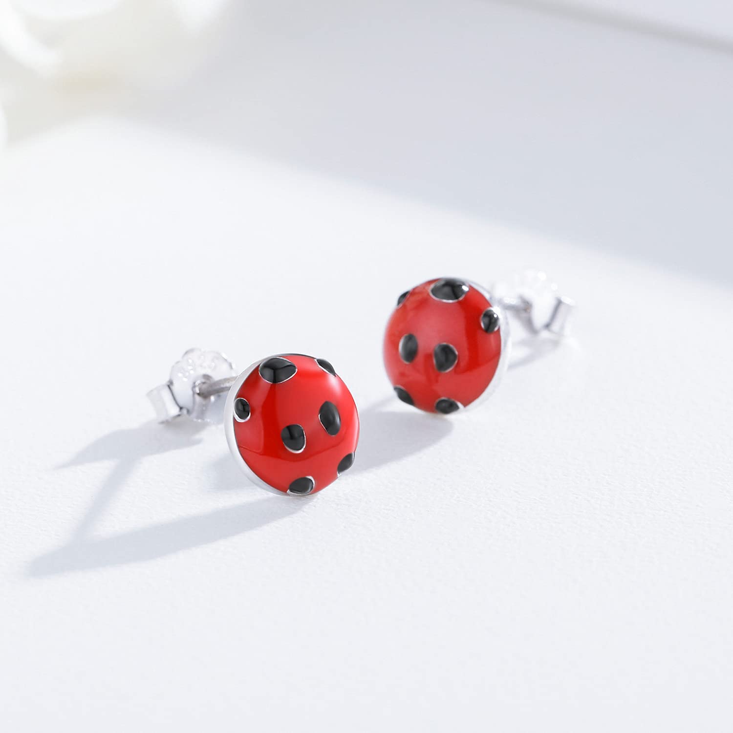 Pendientes de mariquita para mujeres y niñas, plata de ley 925, hipoalergénicos, bonitos aretes para orejas sensibles, joyería de mariquita, regalos para hija