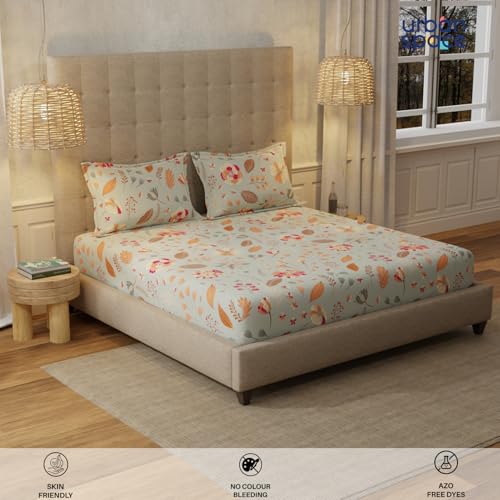 Image of Urban Space Serene 200 TC 100% Cotton Floral Bedsheet For Single Bed With 1 Pillow Cover, Single Bedsheet (Florence Grey, Size 58 X 90 Inches), Small Single