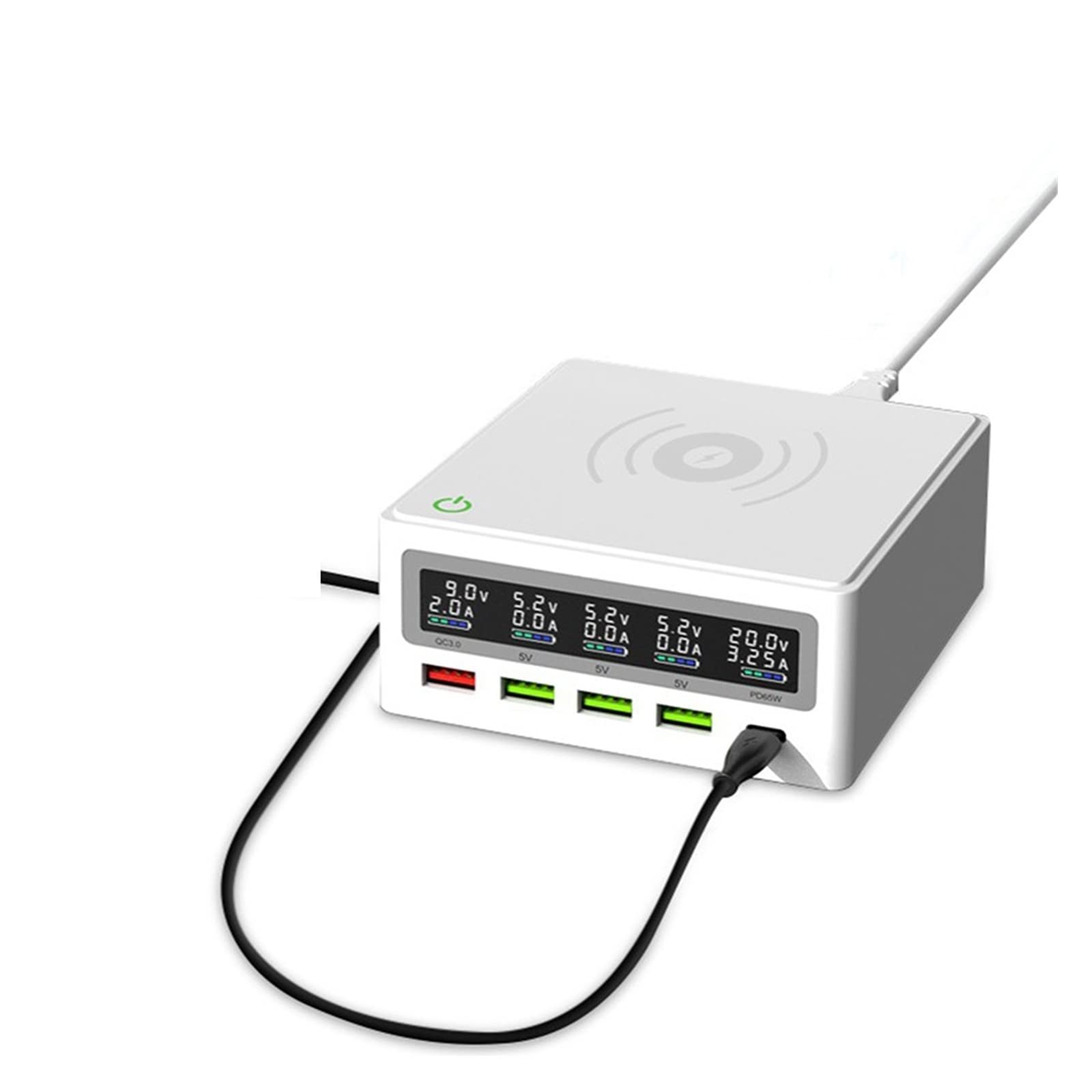 Stazione di ricarica USB tipo C PD Adattatore alimentazione da 65 W con caricabatterie wireless LCD Qi rapida for cellulare for for tablet portatile Design portatile
