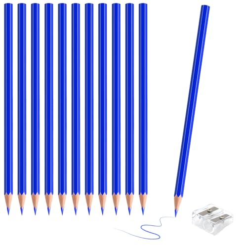 sqzrmdcg 12 PCS Blue Colored Pencils, Pre-sharpened Professional Wooden Art Pencils Set for Artists...