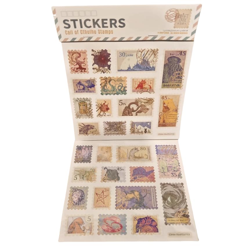 Image of 28 Pieces Cthulhu Stamps Stickers Paper Handmade Vintage Postcards Octopus Monster Bookmarkers Perfect Gift for Worth Collecting Art Gifts Collection (7 * 6.2Inches)