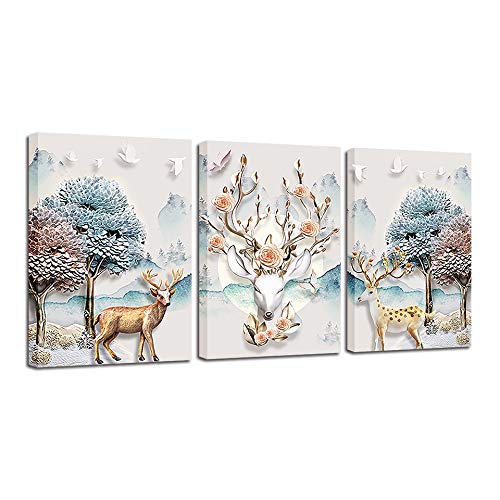Peintures roses fleurs abstraites et cerf Sika pour créer un cocon de douceur