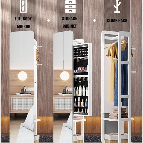 Solid Wood Full Body Dressing Mirror with Makeup Cabinet & Hanger - Floor Mirror for Bedroom Storage, Stylish Fitting Mirror for Home Décor