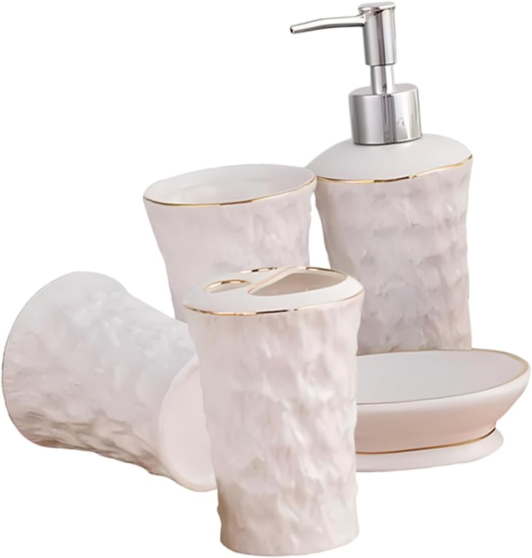 Amosfun Toothbrush Holder Soap Dish Set Ceramic Bathroom Accessories Foaming Soap Dispenser Farmhouse Decor