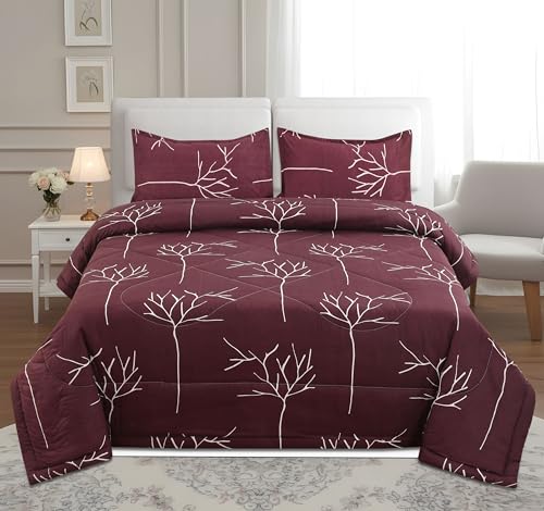 Image of VOMZER Super Soft Microfiber All-Season King Size AC Comforter (90x95 Inches) | Duvet for Double Bed with 1 Elastic Fitted Bedsheet (72x78 Inches) 2 Pillow Covers | Comforter Set 4 Maroon