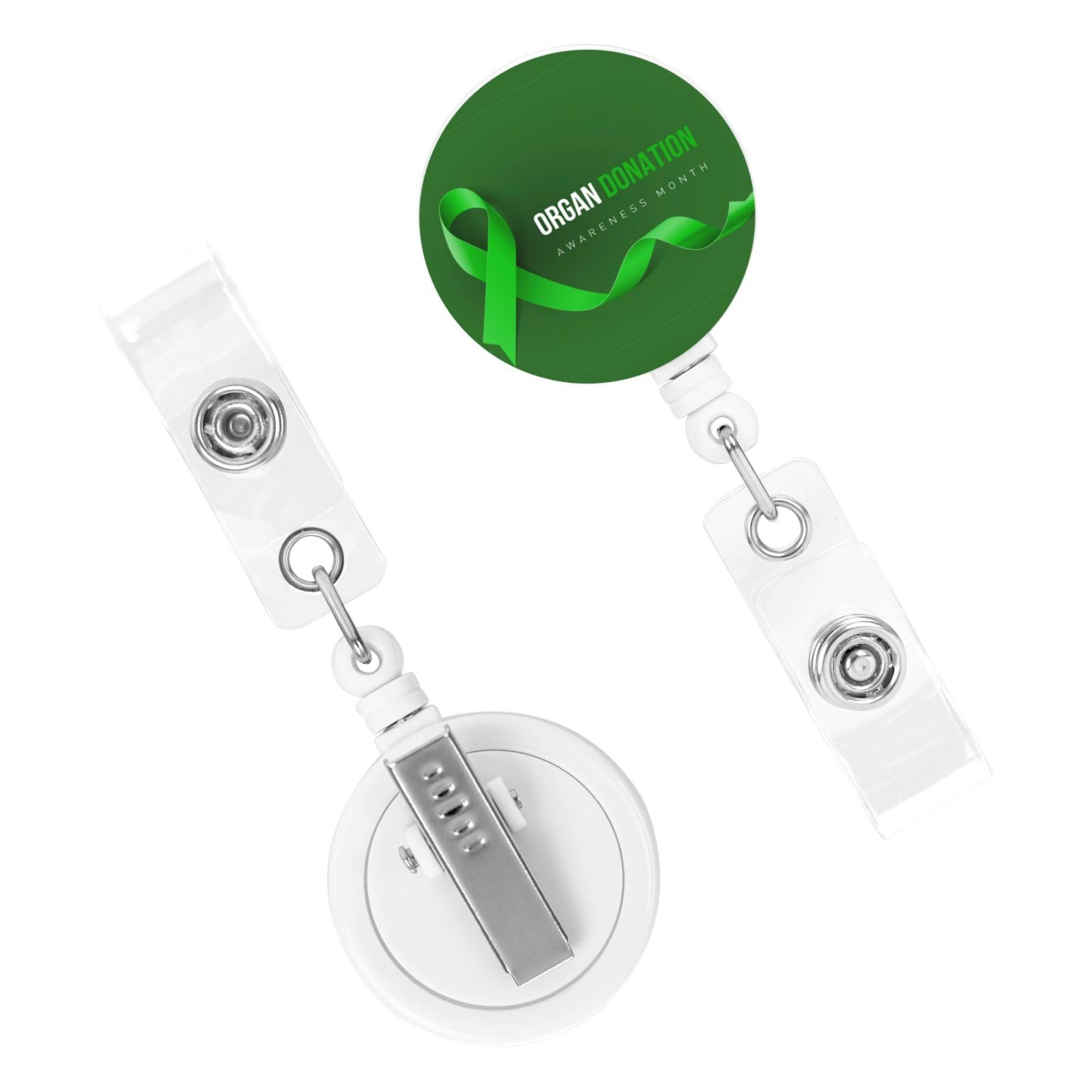 Organ Donation Awareness Month Green Ribbon Badge Reel Retractable Clip Id Card Holder Tags Gifts for Nurse Teacher Office Doctors